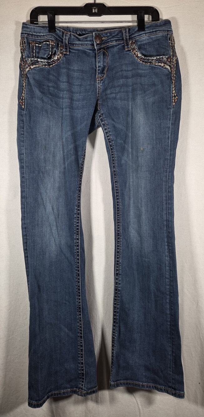 Grace In LA Jeans Size 31 Womens Bootcut Blue Easy Fit Embellished Y2K